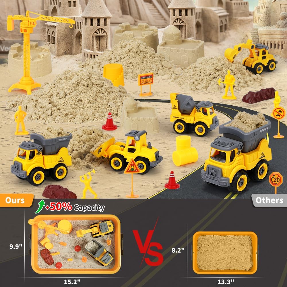 OENUX Play Sand Construction Set, Beach Building Castle Kit w/ 2.2lbs Play Sand, 4 Take Apart