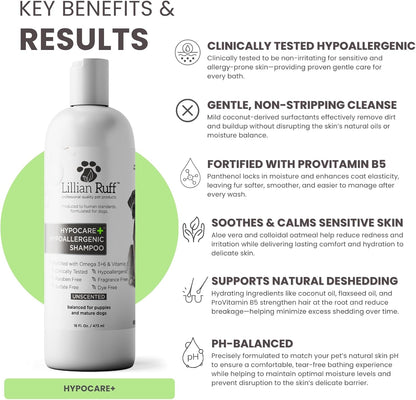 Lillian Ruff Calming Oatmeal Pet Shampoo for Dry Skin & Itch Relief with Aloe & Hydrating Essential