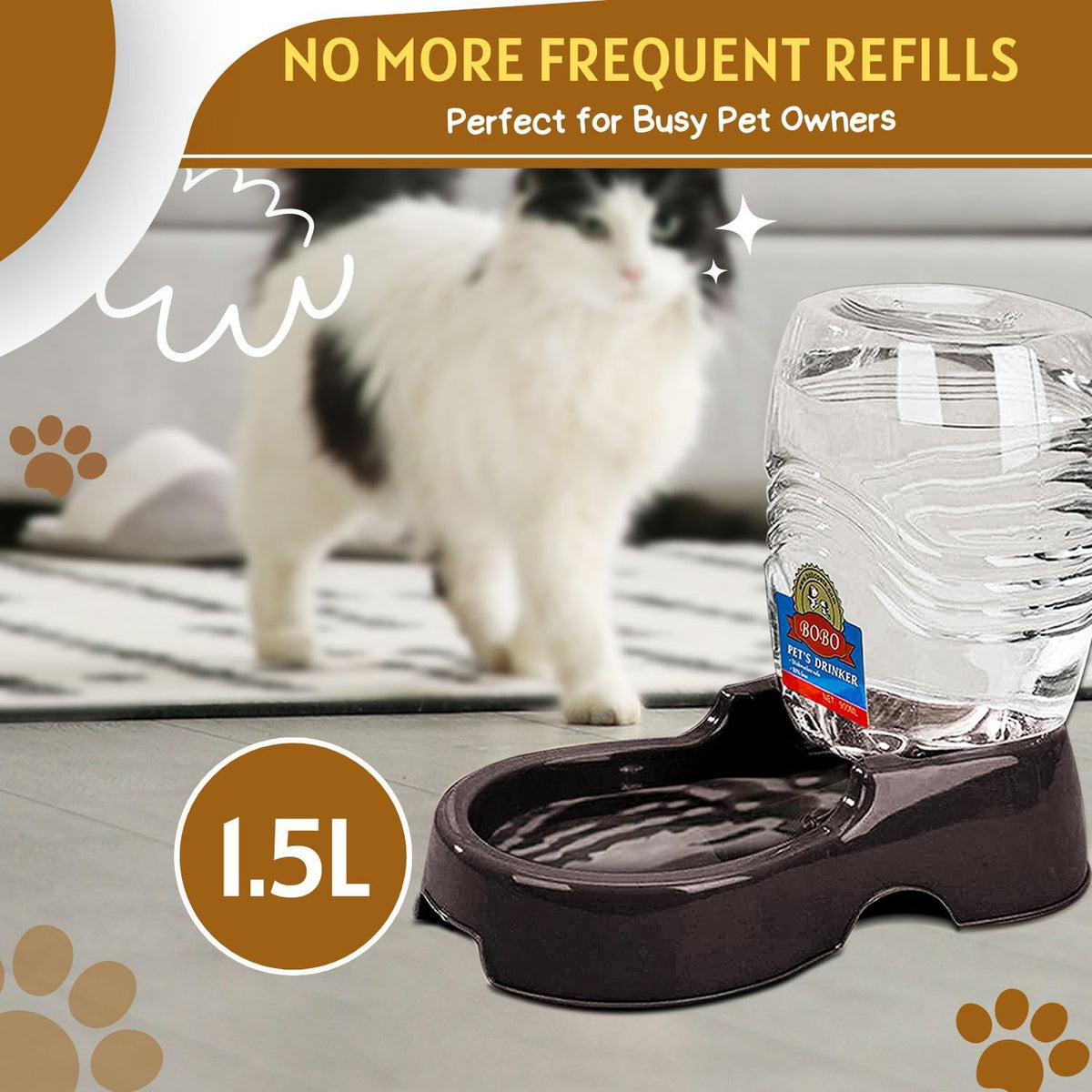Flexzion Automatic Gravity Pet Waterer for Cat & Dog - Non-Skid & Easy-Clean Auto Replenish Water