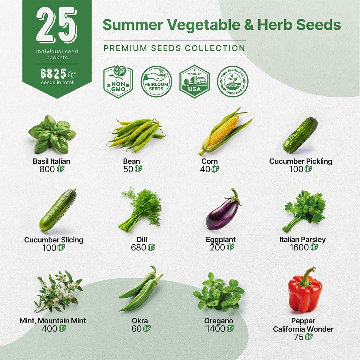 Organo Republic 25 Summer Vegetable & Herb Garden Seeds Variety Pack - 6,820+ Non-GMO Heirloom