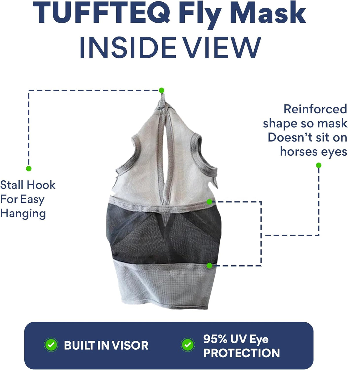 Horse Fly Mask Without Ears | 95% UV Eye Protection | Built-in Visor | Breathable, Lightweight Mask