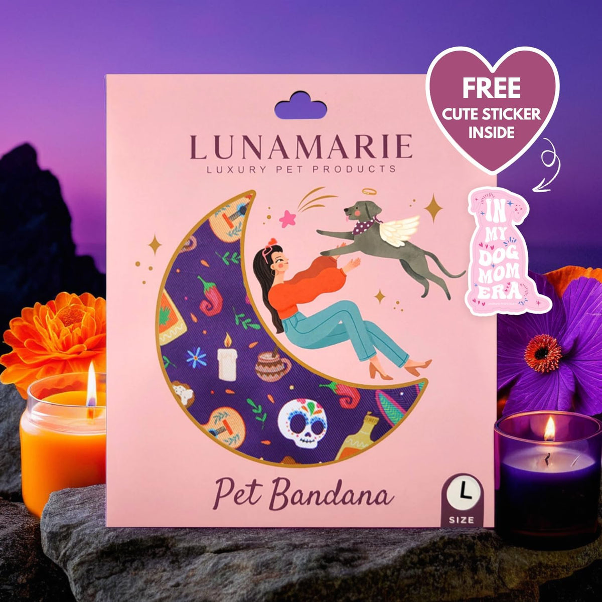 LunaMarie - Luxury Dog Bandanas - Dia De Los Muertos Design | Premium & Silky Poly Fabric | 100%