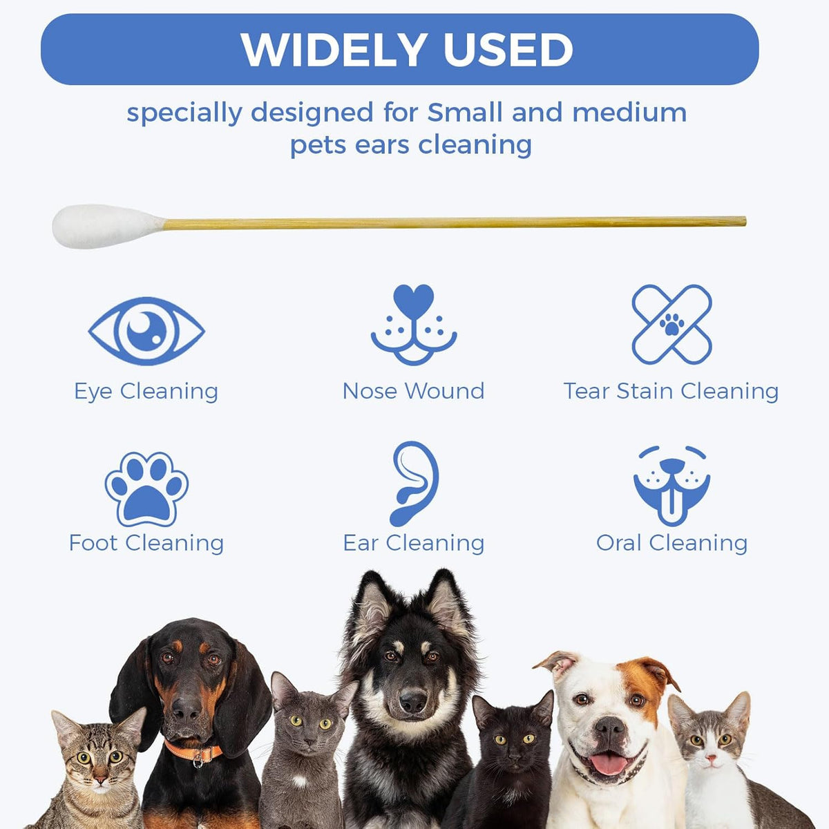 GOLD HONEY 6 Inch Large Cotton Swabs, 100PCS Dog Ear Swabs with Bamboo Handle for Dogs