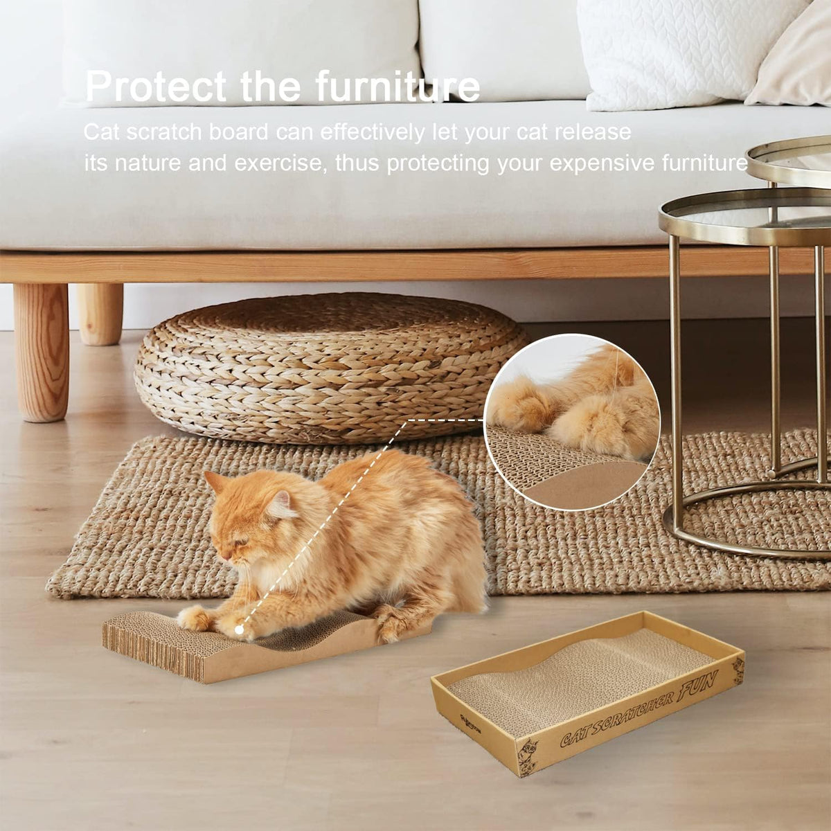 Cat Scratch Pad Cardboard Scratcher Box,2PCS in 1 Scratching Board for Indoor Cats,Reversible