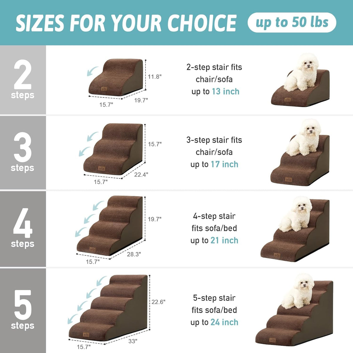 Dog Stairs for Small Dogs 15.7" H, Curved Dog Step for Puppy, Older Cat, Medium Pet Ramp for Sofa