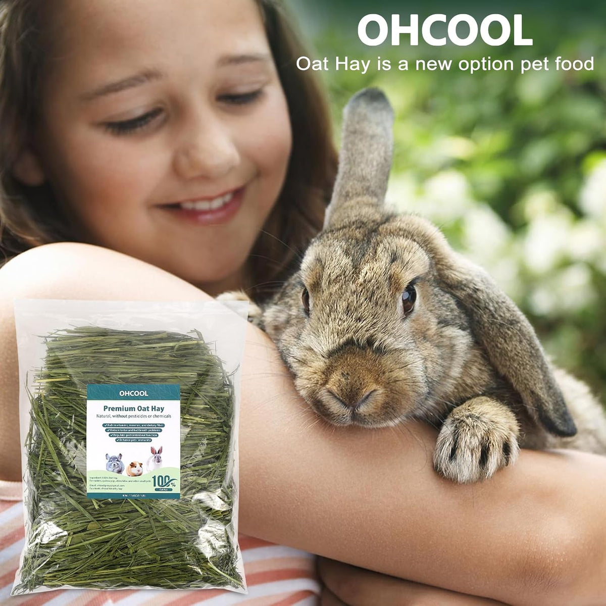 Premium Oat Hay for Pets - Dust Free Natural Green Fresh Pet Food Hay for Rabbits, Guinea Pigs