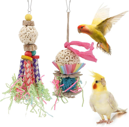 Wontee Bird Toys Colorful Shredding Crinkles Foraging Toys Natural Sola Ball for Parrots Cockatiels