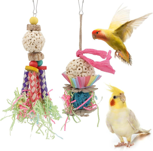 Wontee Bird Toys Colorful Shredding Crinkles Foraging Toys Natural Sola Ball for Parrots Cockatiels
