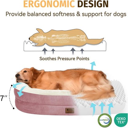 Orthopedic Waterproof Large Dog Bed: Memory FoamWashable Dog Bed with Bolsters - Removable