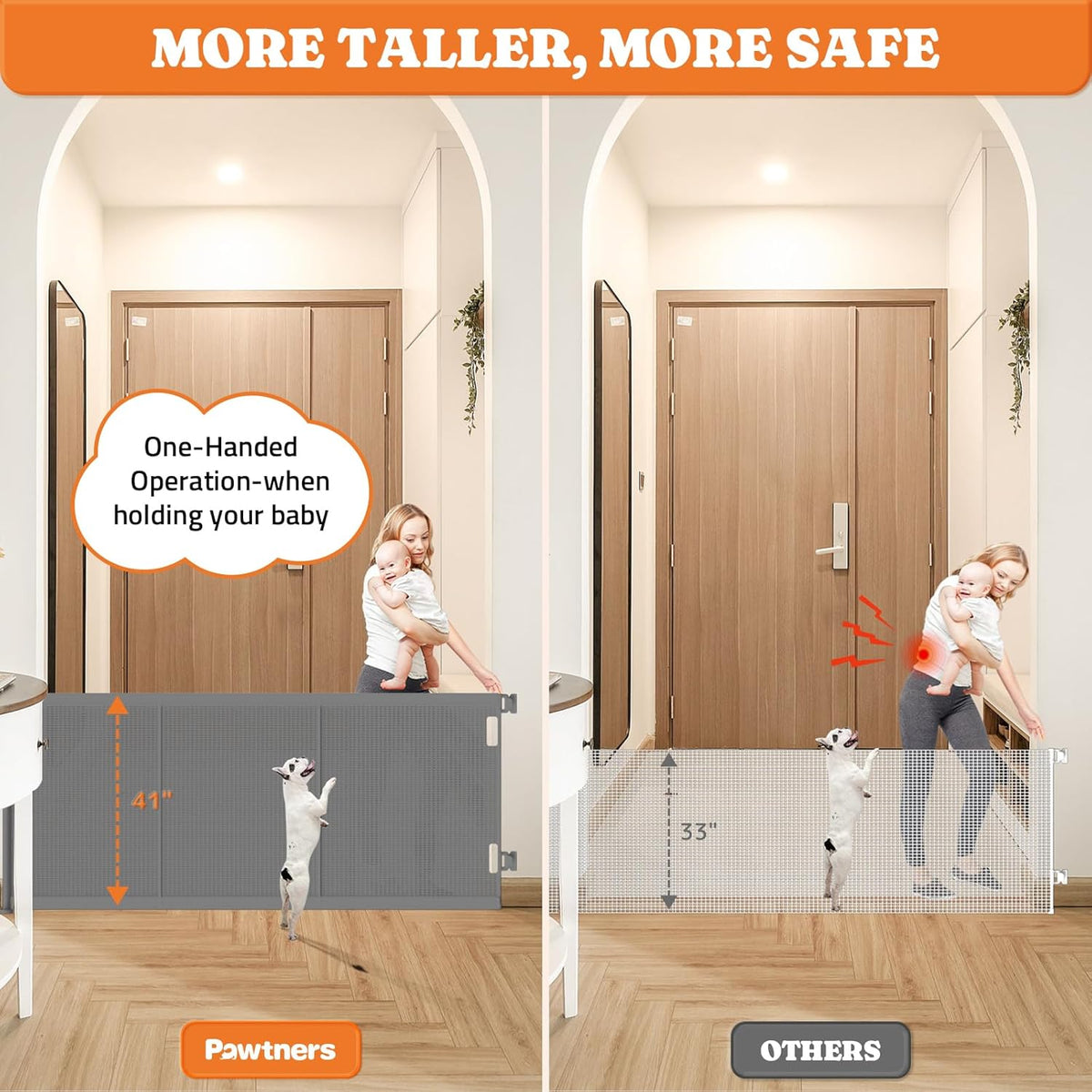 Upgrade 120" Retractable Baby Gates Extra Wide with Reinforced Strips, 10 FT Retractable Dog Gate
