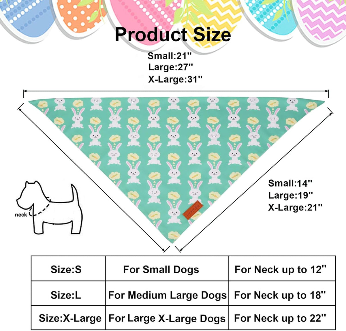 PTDECOR Easter Dog Bandana, Green and Yellow Rabbit Carrot Reversible Holiday Dog Scarf, Multi
