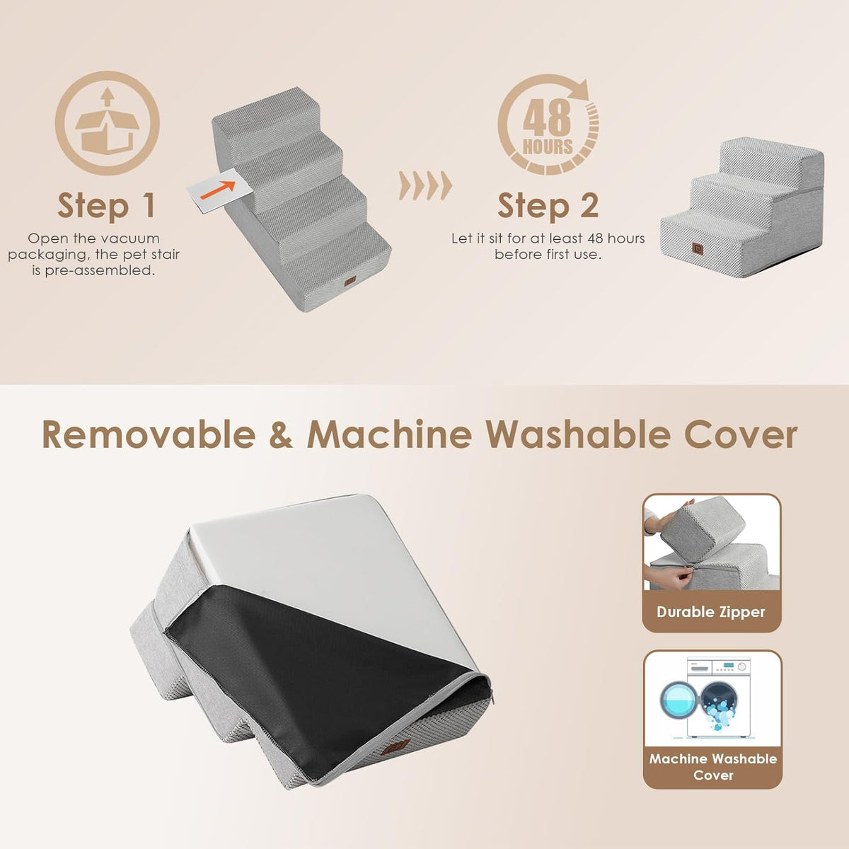 EHEYCIGA Dog Stairs for Small Dogs 13.5" H, 3-Step Dog Steps for Couch Sofa and Chair, Pet Steps