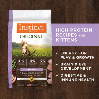 Instinct Original Kitten Dry Cat Food, Raw Coated Kibble, High Protein, Grain Free Recipe - Real