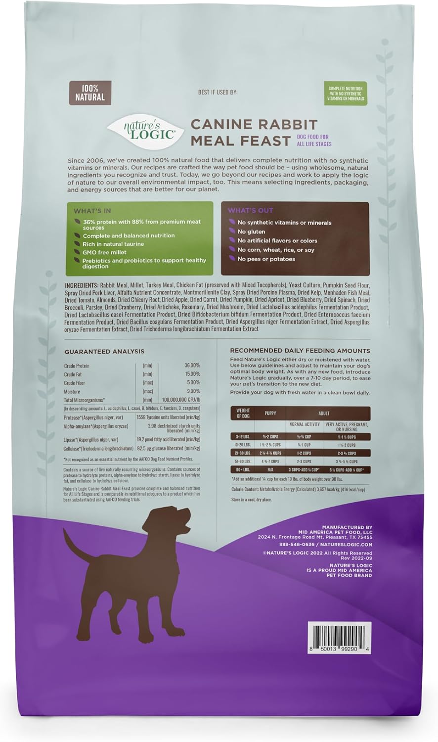 NATURE'S LOGIC Dry Dog Food - 100% Natural - No Synthetics - for All Ages, Sizes, Breeds - Free