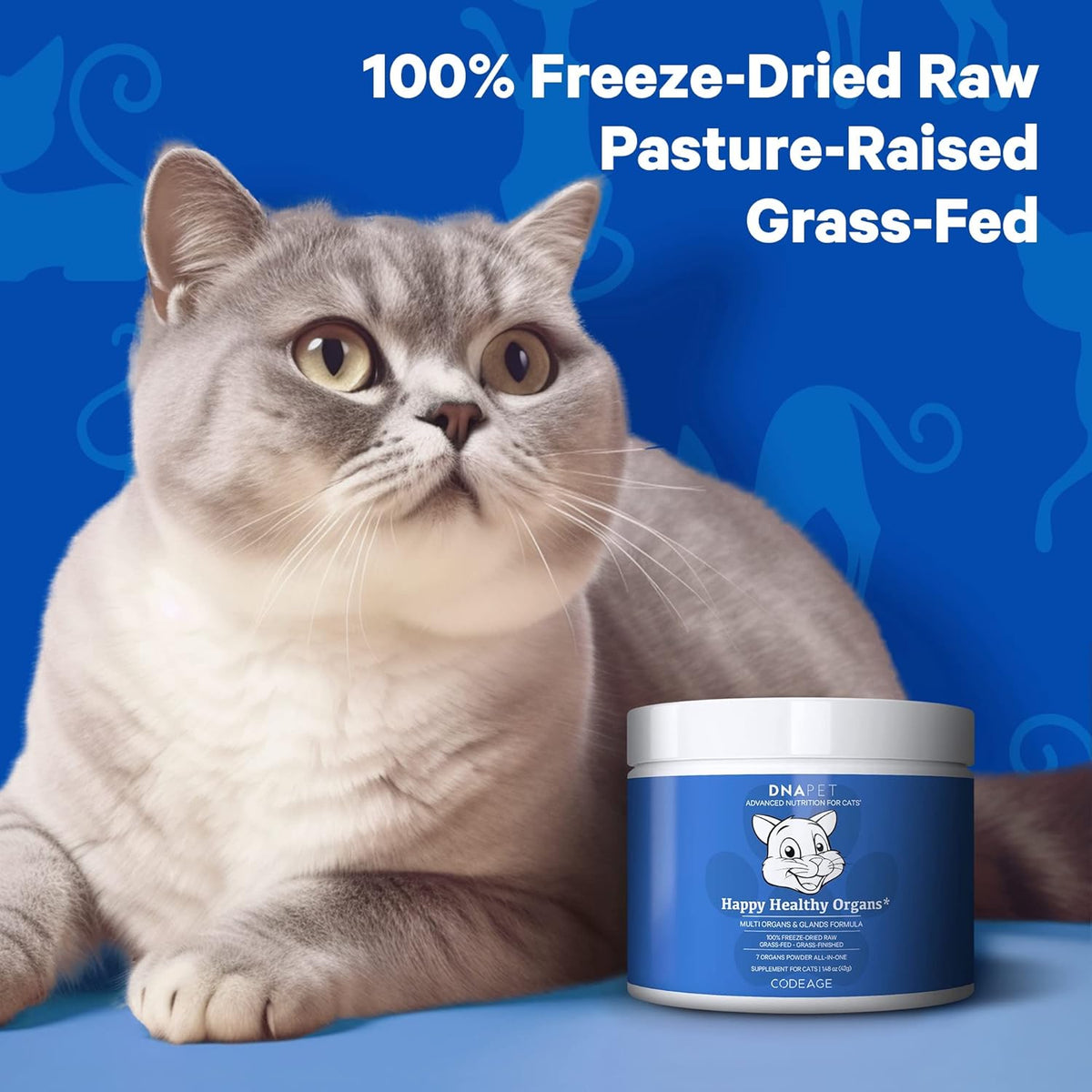 Happy Healthy Organs & Glands Supplement For Cats, Freeze-Dried Raw Bovine Liver Grass-Fed Bone