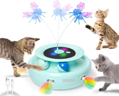 ORSDA Cat Toy, 3-in-1 Automatic Interactive Electronic Moving Ambush Feather, Fluttering Butterfly