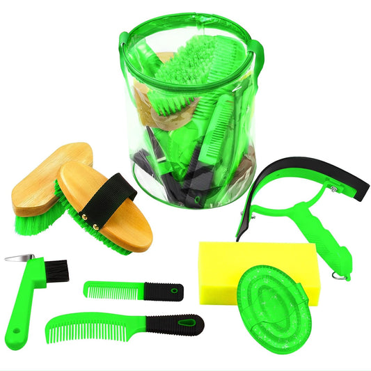 9 Pieces Horse Grooming Kit Tack Room Supplies Set with Organizer Tote Bag, Oval Massage Curry