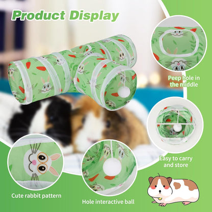 Rypet Guinea Pig Tunnel 3 Way Collapsible Small Pet Tunnels and Tubes with Interactive Ball for