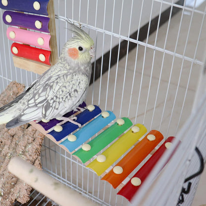 Dnoifne Colorful Xylophone, Funny Xylophone with 8 Metal Keys, Cage Toy Accessories for Parrot