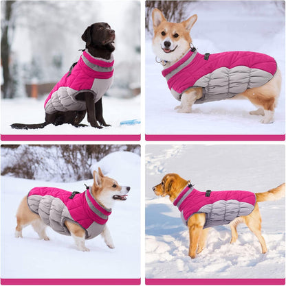 FUAMEY Dog Coat for Large Dogs,Waterproof Dog Winter Jacket with Harness Built in Puppy Cold