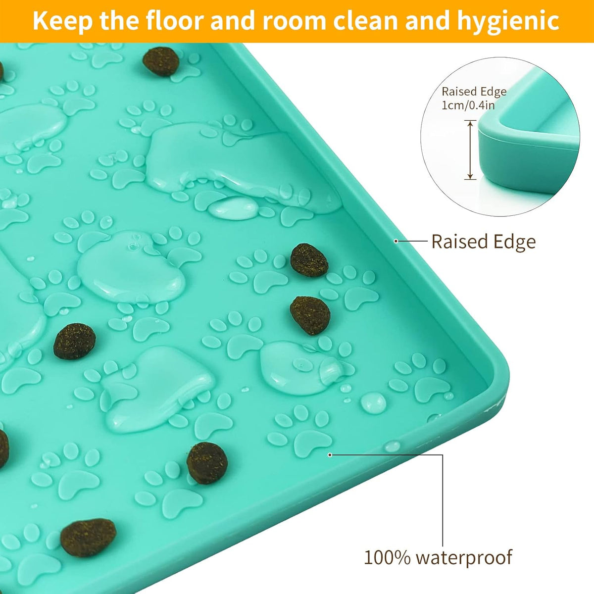 Ptlom Pet Placemat for Dog and Cat, Waterproof Non-Slip Silicone Feeding Bowl Mat Prevent Food and