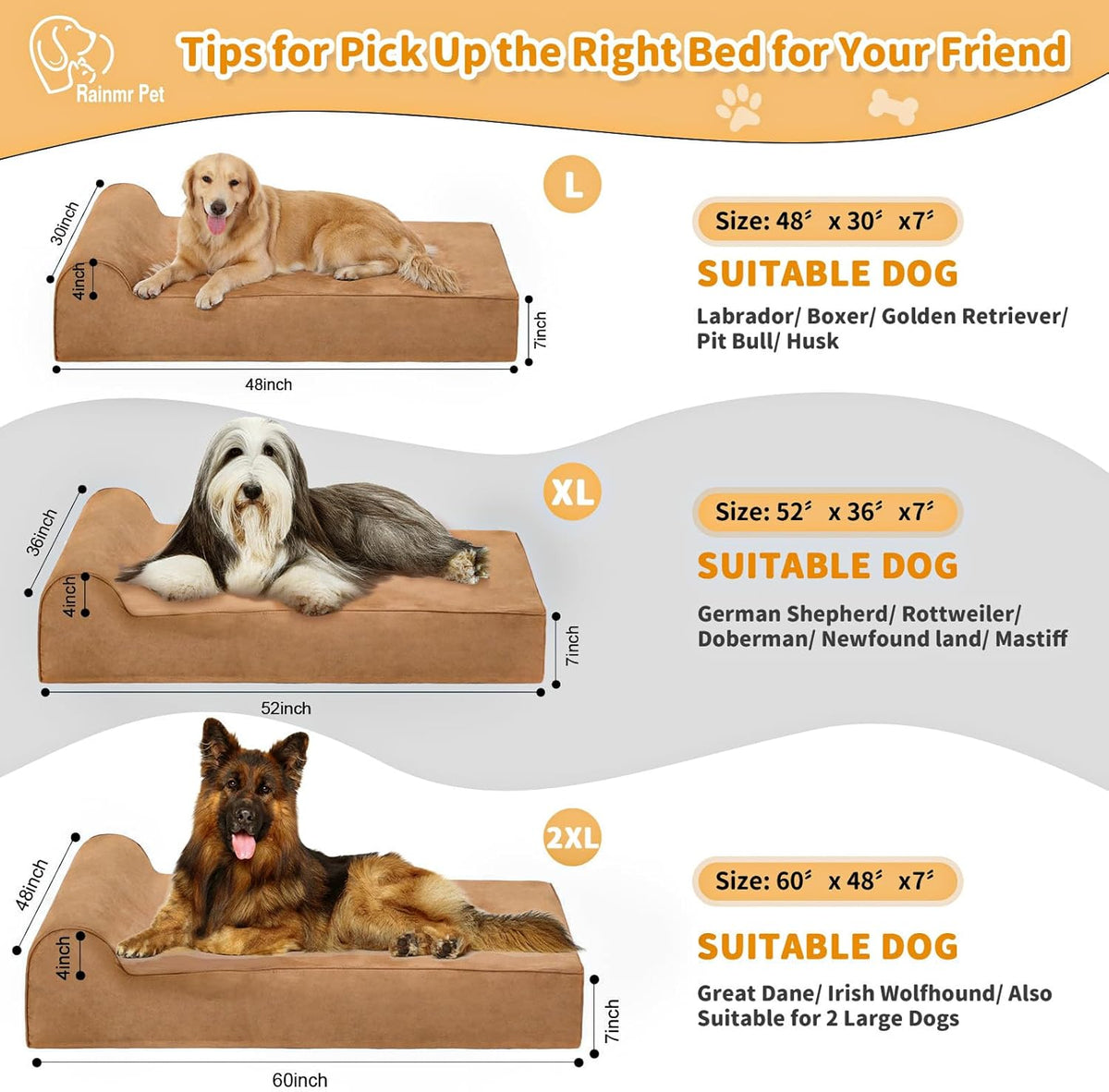 Large Orthopedic Dog Bed, 7" Memory Foam with Waterproof Liner, Chew Resistant Microsuede Cover