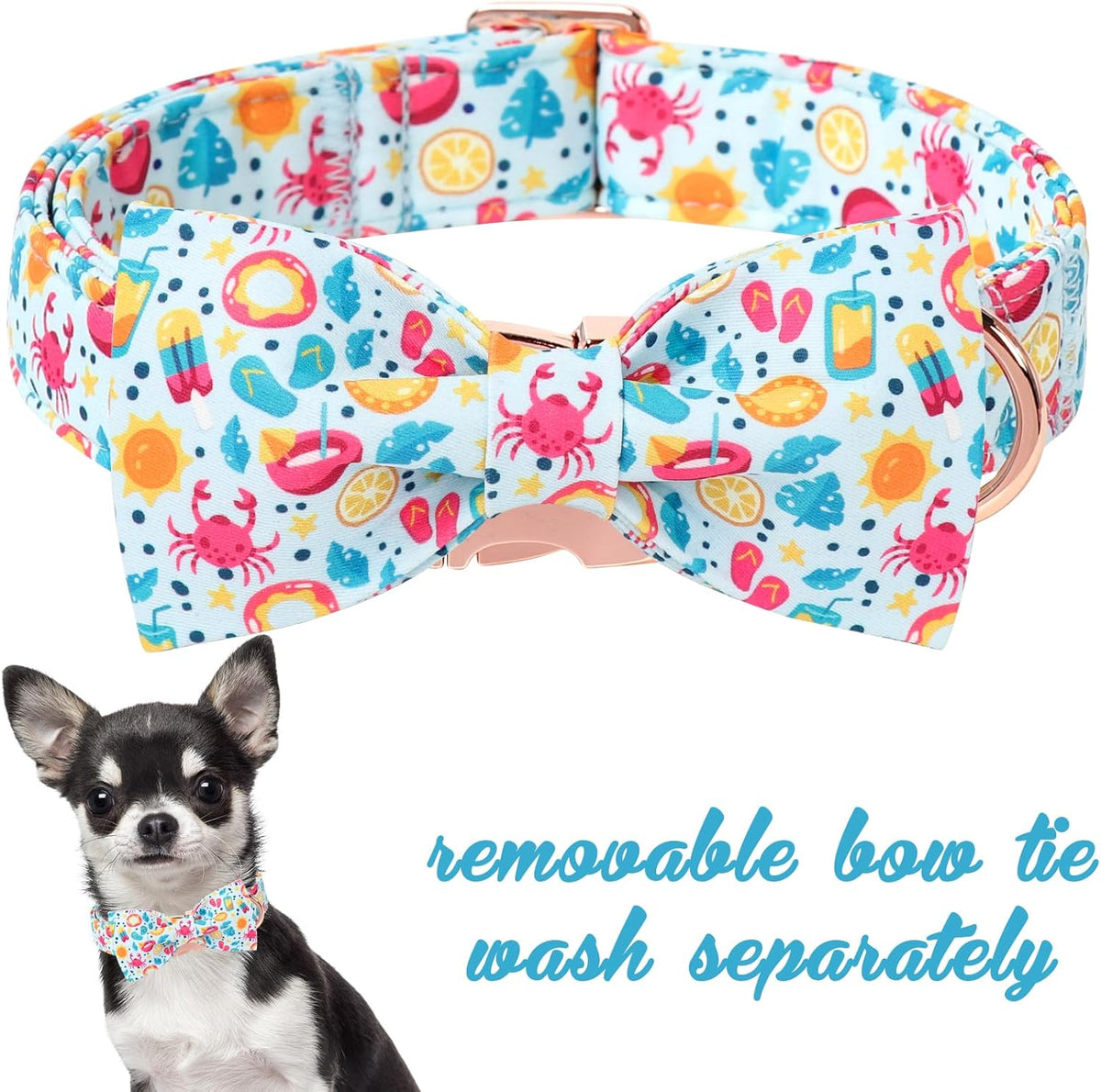 Unique style paws Cartoon Dog Collar with Bow Spring Summer Collar with Flower Lemon Crab for Small