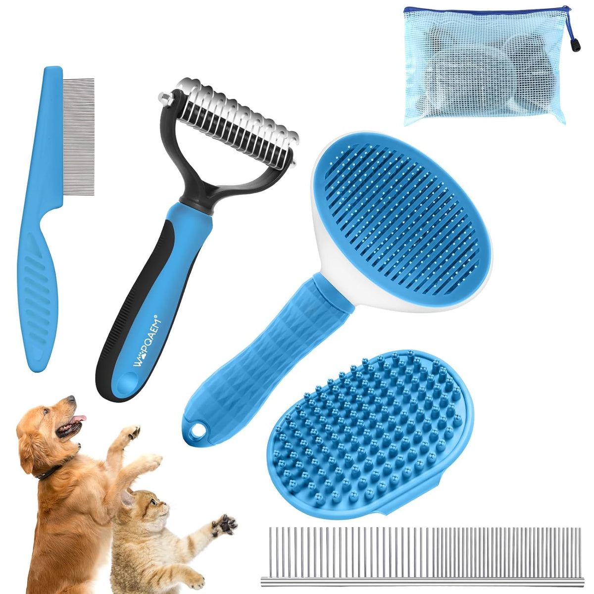 5 in 1 Dog Grooming Kit - Self-Cleaning Slicker Brush for Shedding Short Long Haired Dogs & Cats
