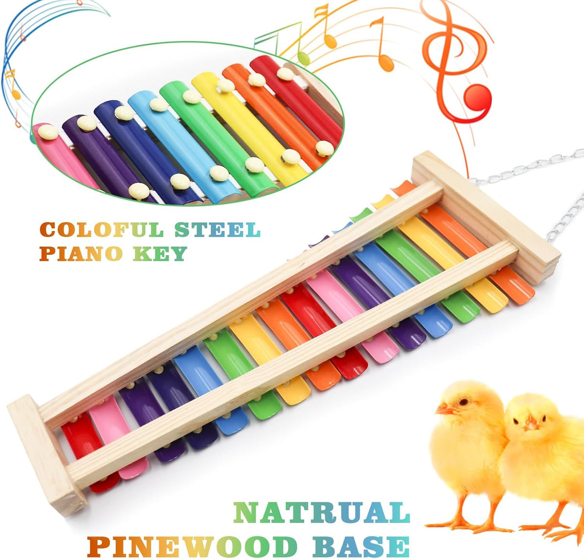 Dnoifne Large Colorful Chicken Xylophone Toy, Hanging Funny Xylophone Toy with 15 Metal Keys, Cage
