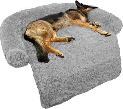 GGIB Calming Dog Bed Fluffy Plush Dog Mat for Furniture Protector with Removable Washable Cover for