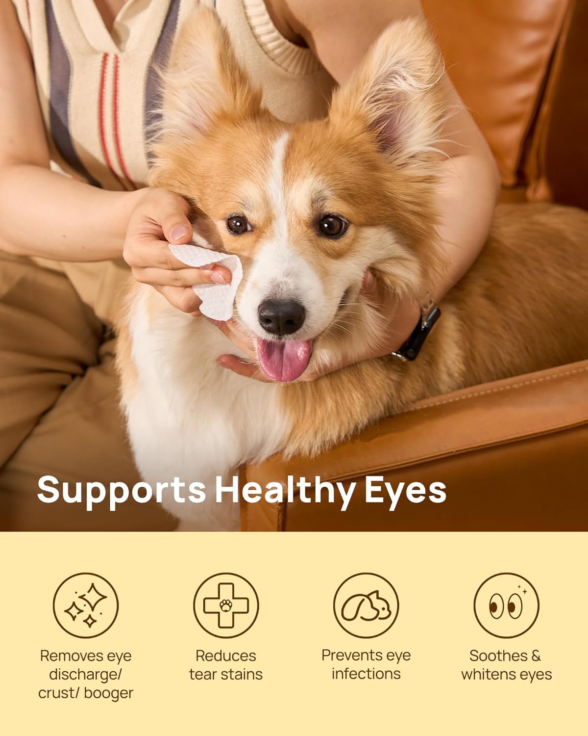 HICC PET Eyes Wipes for Dogs & Cats - Gently Remove Tear Stain, Debris, Discharge, Crust - Coconut
