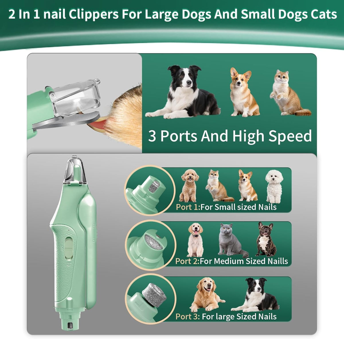 Dog Nail Clippers & Cat Nail Clipper with Catcher, 2 in 1 Dog Nail Trimmers & Grinder with Light