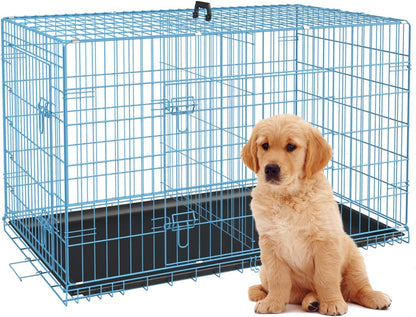 BestPet | Dog Crate | 24" | Blue | Foldable Metal Kennel with Double Doors, Secure Slide-Bolt