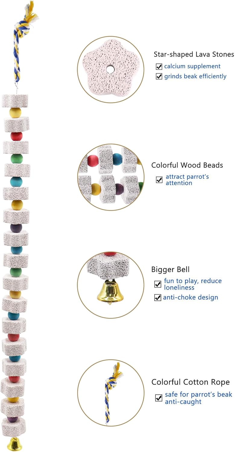 2 Pack 27 Inches Extra Long Bird Chewing Toy, Parrot Beak Grinding Calcium Stone with Bells, Bird