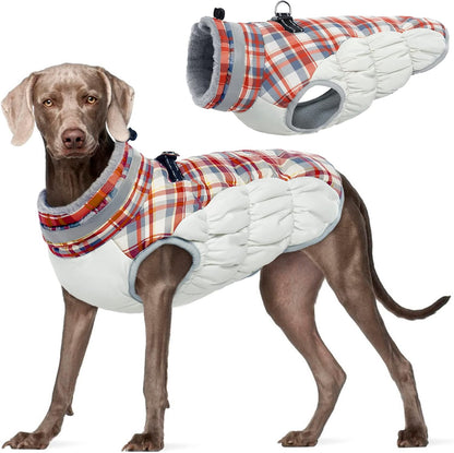 FUAMEY Dog Coat for Large Dogs,Waterproof Dog Winter Jacket with Harness Built in Puppy Cold