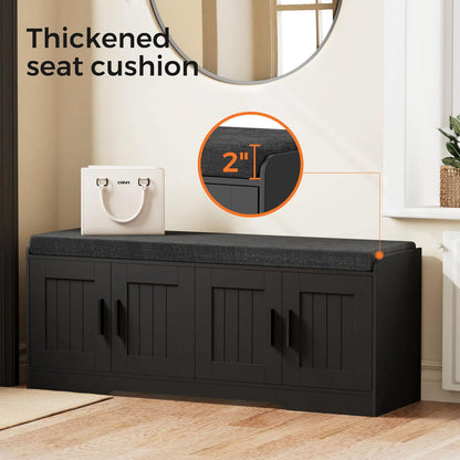 2-Tier Storage Bench, Shoe Bench with Thickened Padded Seat Cushion, Entryway Bench with 4 Doors