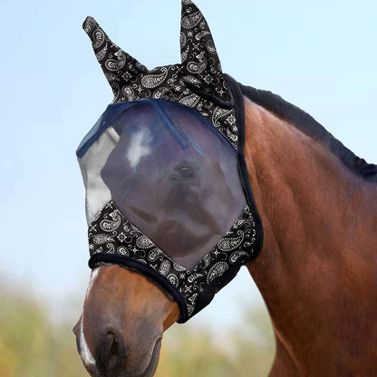 Harrison Howard LumiVista Horse Fly Mask Standard with Ears UV Protection for Horse Paisley Wave M
