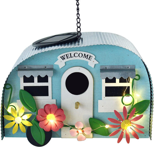BAYN Bird Houses for Outside Decorative with 10 LEDs Solar String Lights Humming Bird Houses for