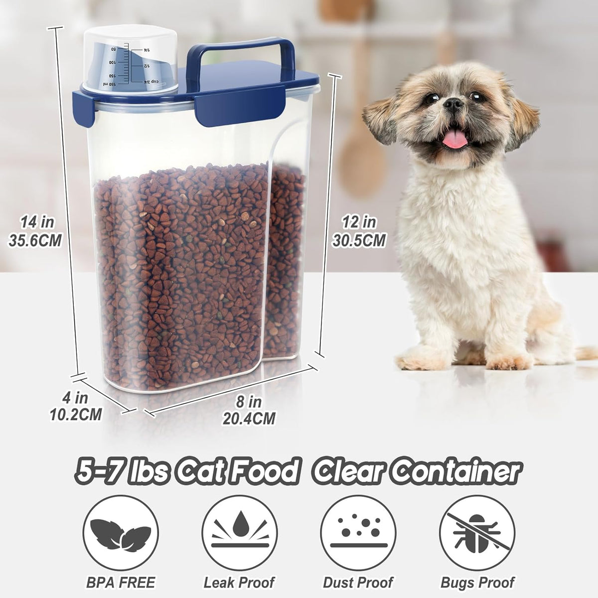 5Lbs Airtight Dog Food Container,Cat Storage Bin, Pet Dispenser BPA-FreeTranslucent Body Upgraded