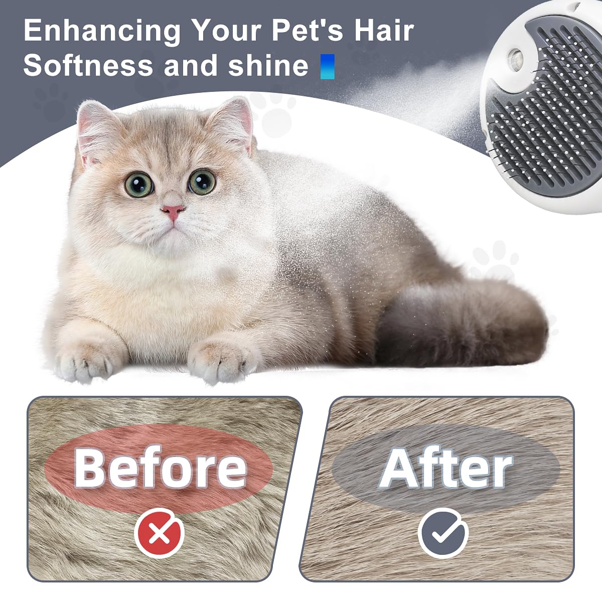Cat Steam Brush, 3-in-1 Self-Cleaning Pet Grooming Tool with Water Spray, Shedding & Massage Comb