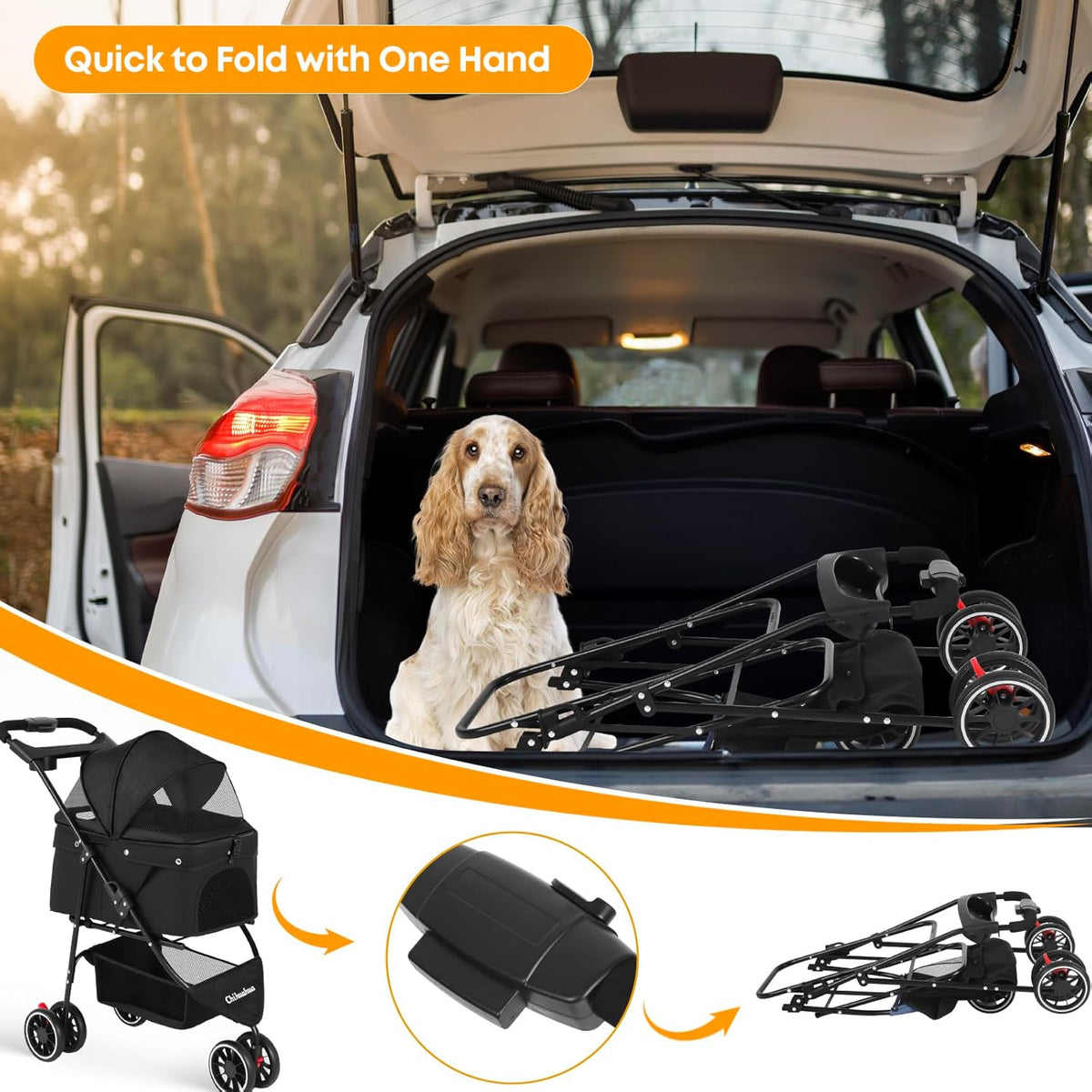 Pet Stroller,Dog Stroller for Small Medium Dogs Cats,3 Wheels,Foldable,with Breathable Mesh