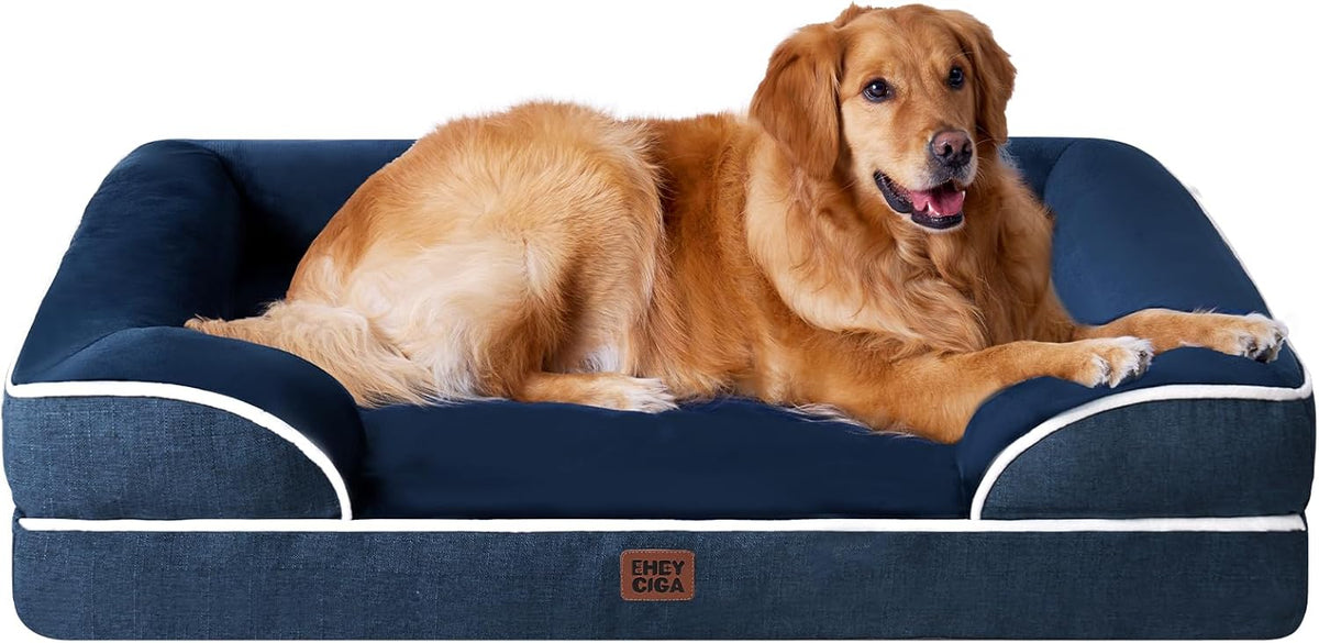 EHEYCIGA Egg-Crate Memory Foam Dog Bed, Waterproof, Navy, Large 41 x 27 x 6.5 inches, 100 lbs