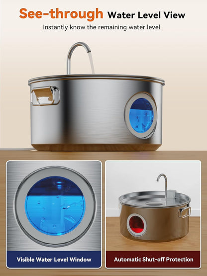 Dog Water Fountain for Large Dogs, 3.2Gal/406oz/12L Stainless Steel Pet Water Fountain, Quiet Dog