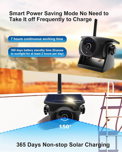 1080P Solar Wireless Backup Camera - Magnetic Hitch Rear Front Camera with Night Vision, 365-Day