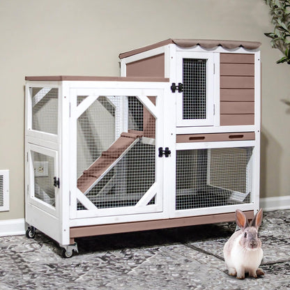 Gutinneen 2-Story Rabbit Hutch with Chew-Proof Ramp & Leak-Proof Trays - Indoor/Outdoor 39.3"