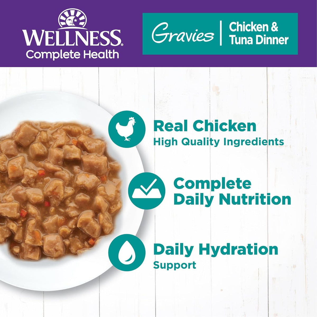 Wellness Complete Health Gravy Adult Wet Cat Food, Natural, Protein-Rich, Grain Free, 3 Ounce, 12