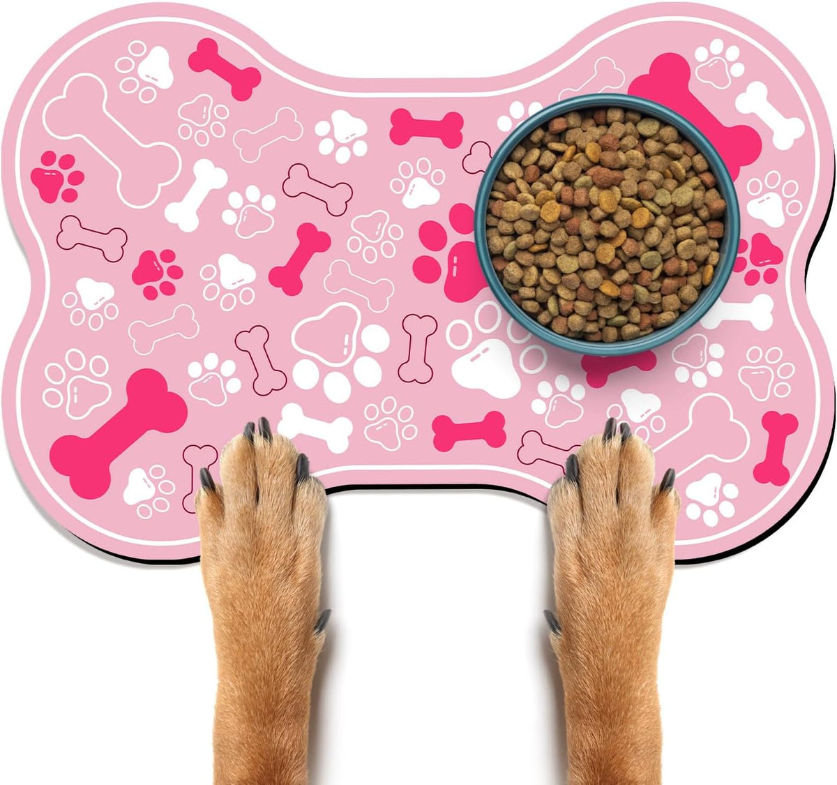 Dog & Cat Food Mat Bone Shaped Pet Feeding Mat Quick Absorb Water Bowl Placemat with Rubber Backing