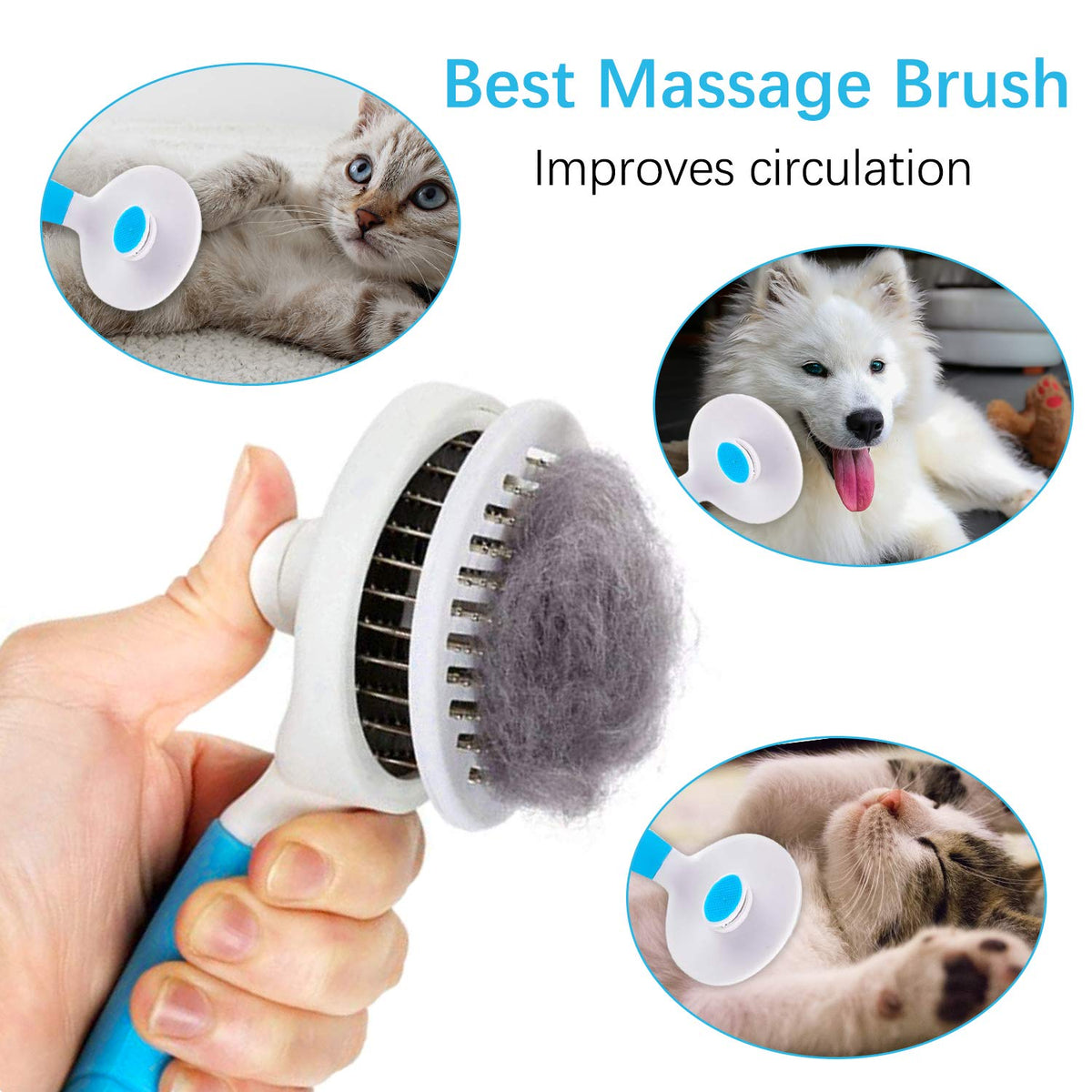 Cat Self Cleaning Slicker Brush, Pets Skin Friendly Grooming Brushes for Shedding Dogs Cats Hair