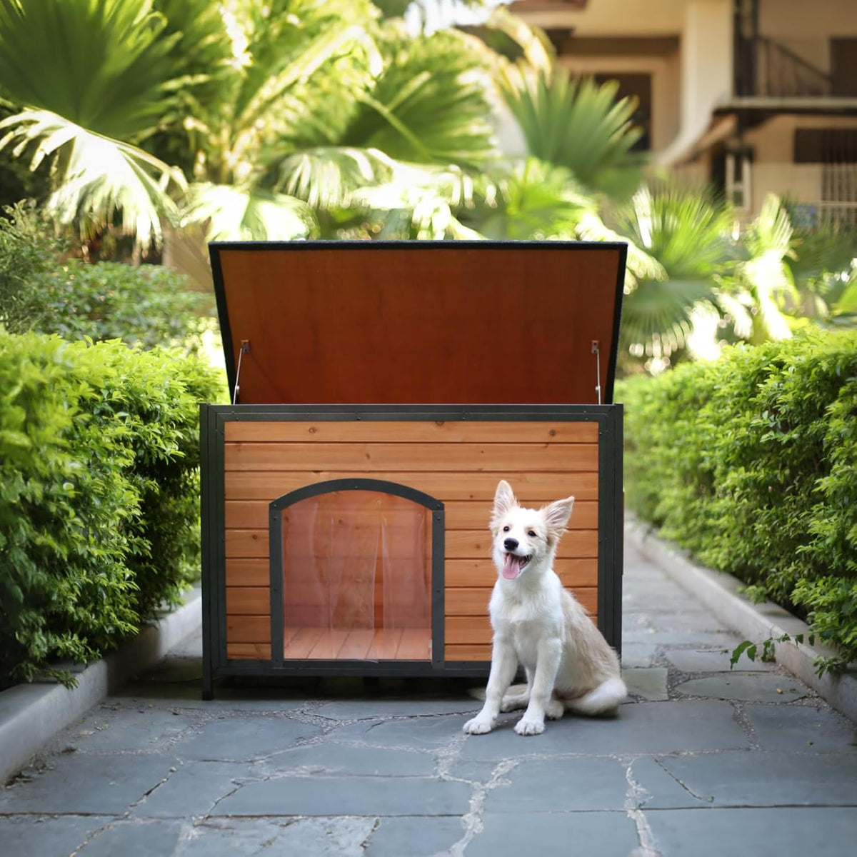 Dog House Outdoor Weatherproof 34.3" L Chew Proof Outside Dog Kennel for Small Medium Dogs with
