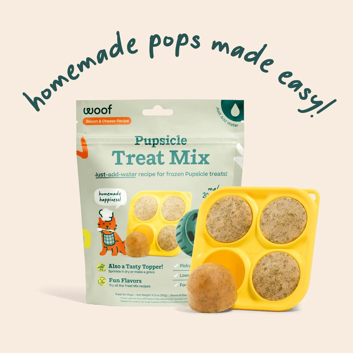 WOOF Dog Pupsicle Mix - Easy-to-Make DIY Pupsicle Refills - Tasty, Healthy Pupsicle Mix - Wholesome